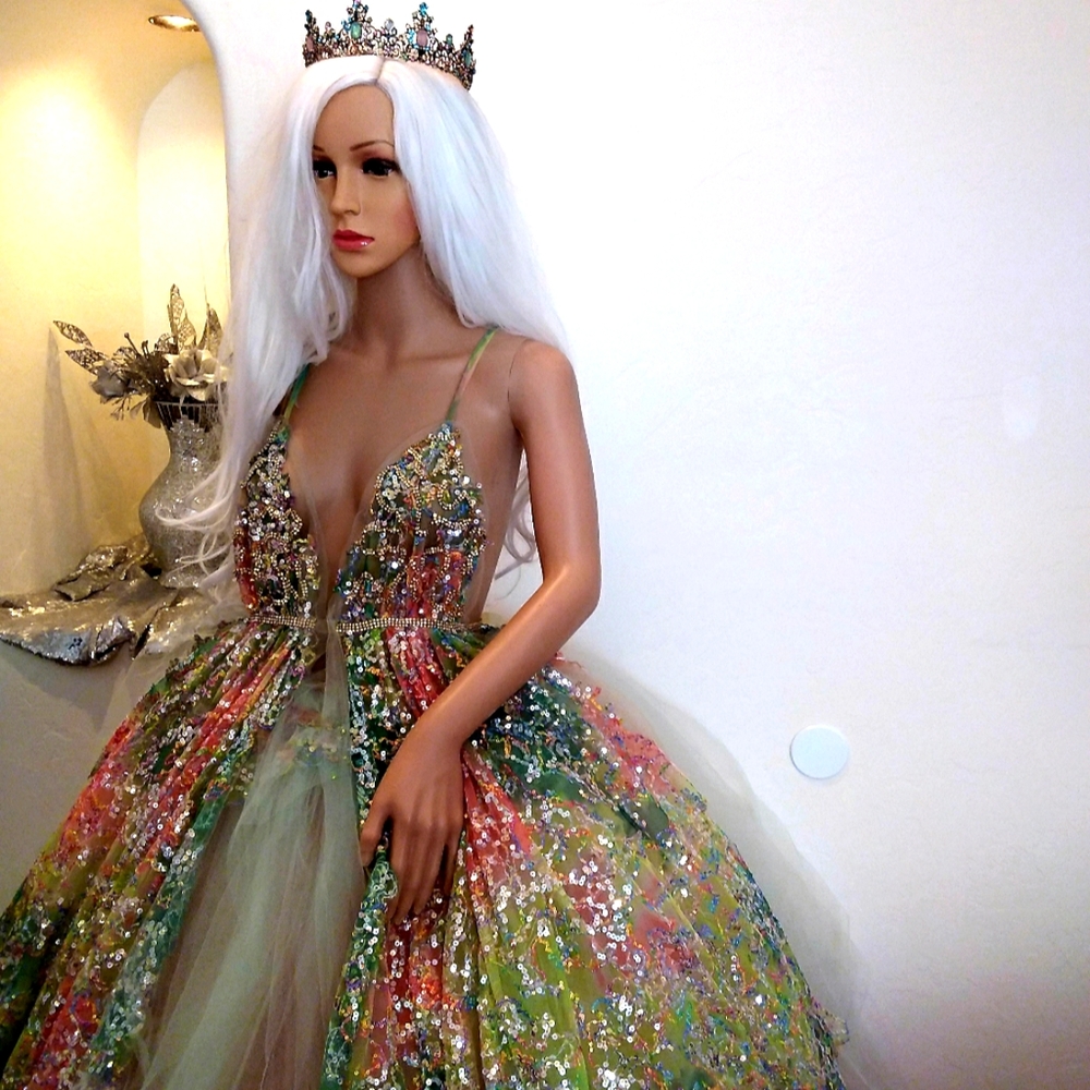 "CINDLE" Sequin Tie Dye Rainbow Wedding Ballgown Set - Picture 14 of 16